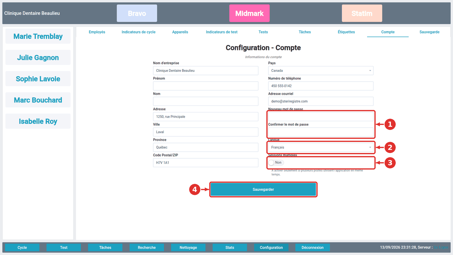 Configuration ▸ Compte
