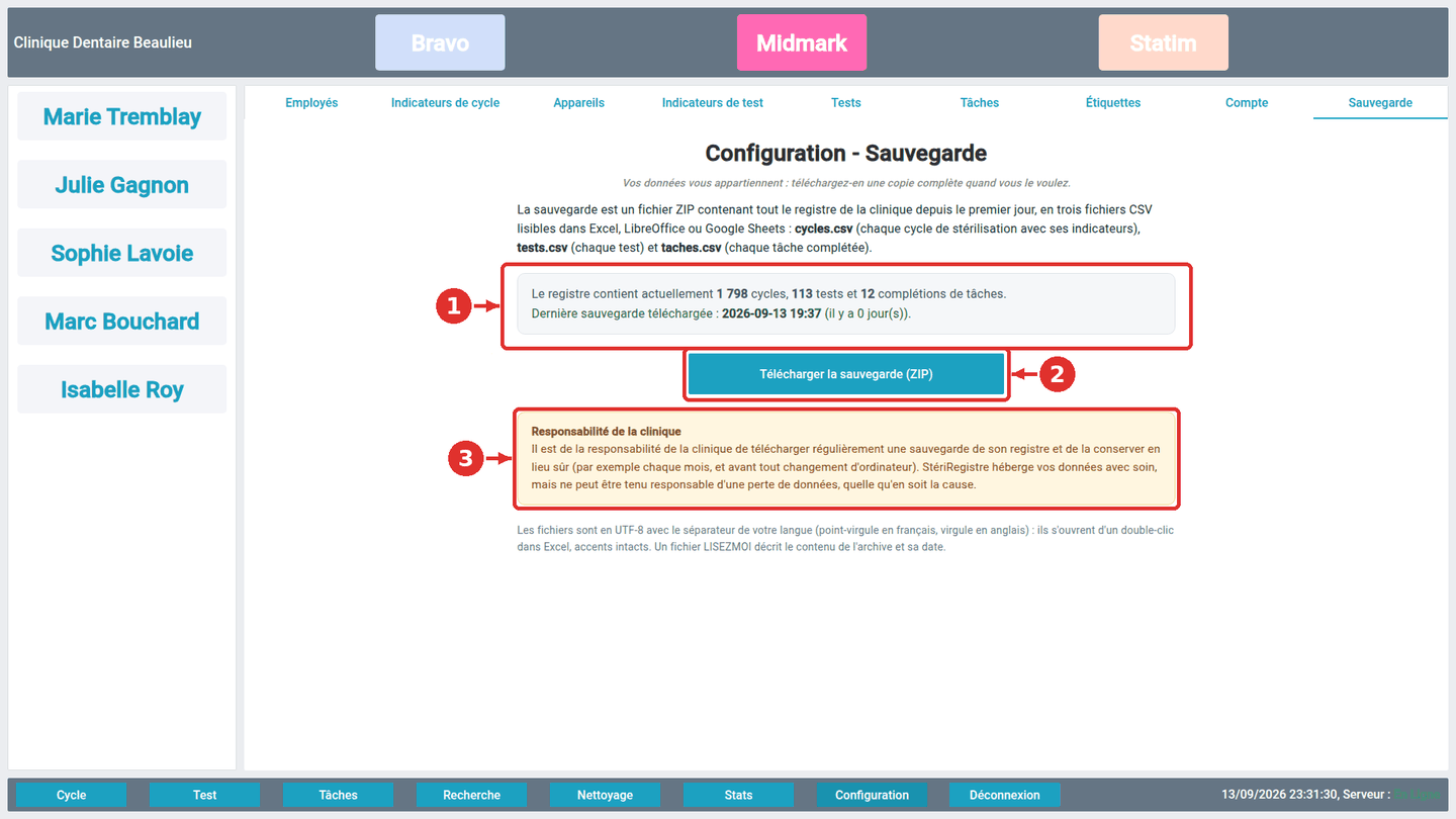 Configuration ▸ Sauvegarde
